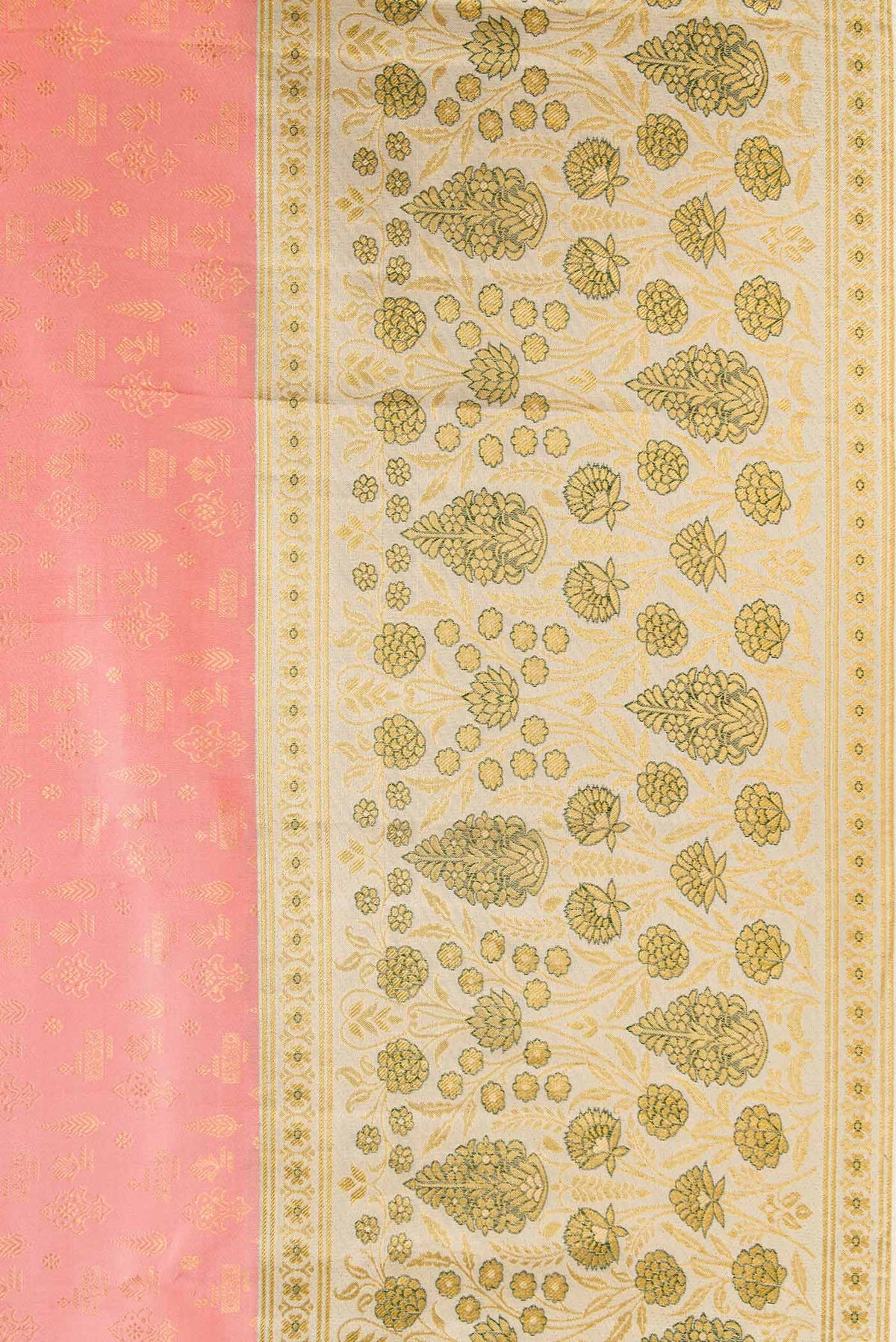 Border image of Golden Peach Dual Tone Kanjivaram Silk Saree with Zari Brocade on the body and Fancy Border. 