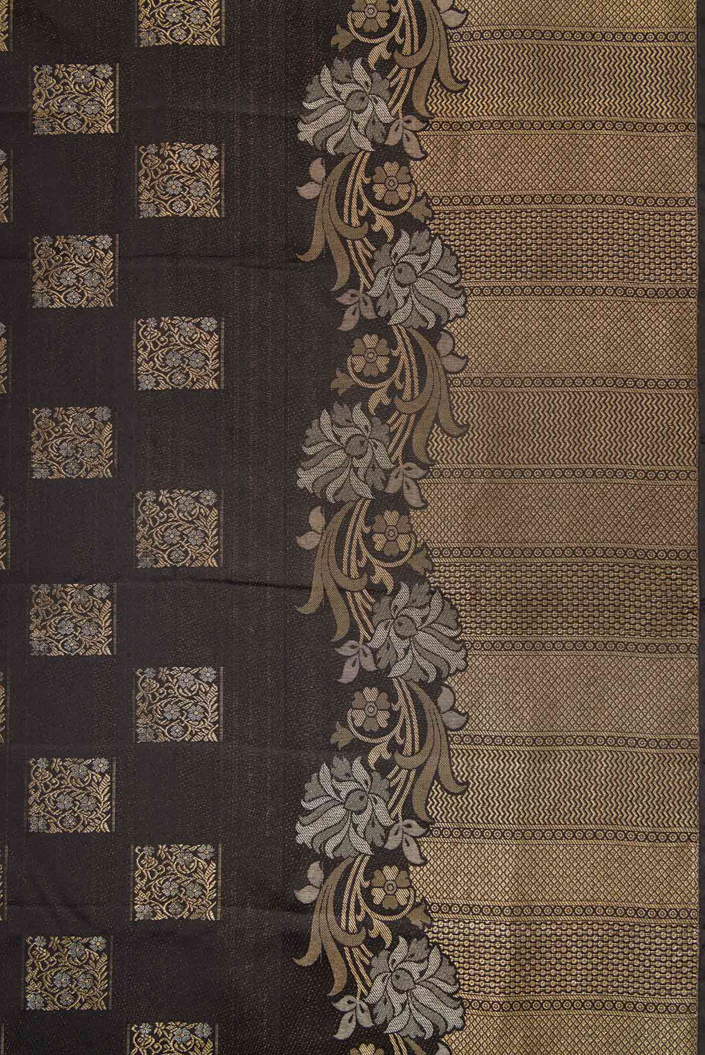 Border image of Black Dual Tone Kanjivaram Silk Saree with Zari Butta on the body and Fancy Border. 