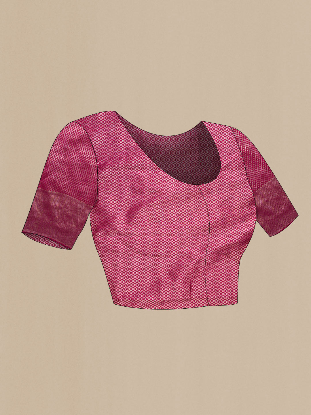 Close up image of the blouse of Magenta Dual Tone Kanjivaram Silk Saree with Zari Brocade on the body and Zari Border. 