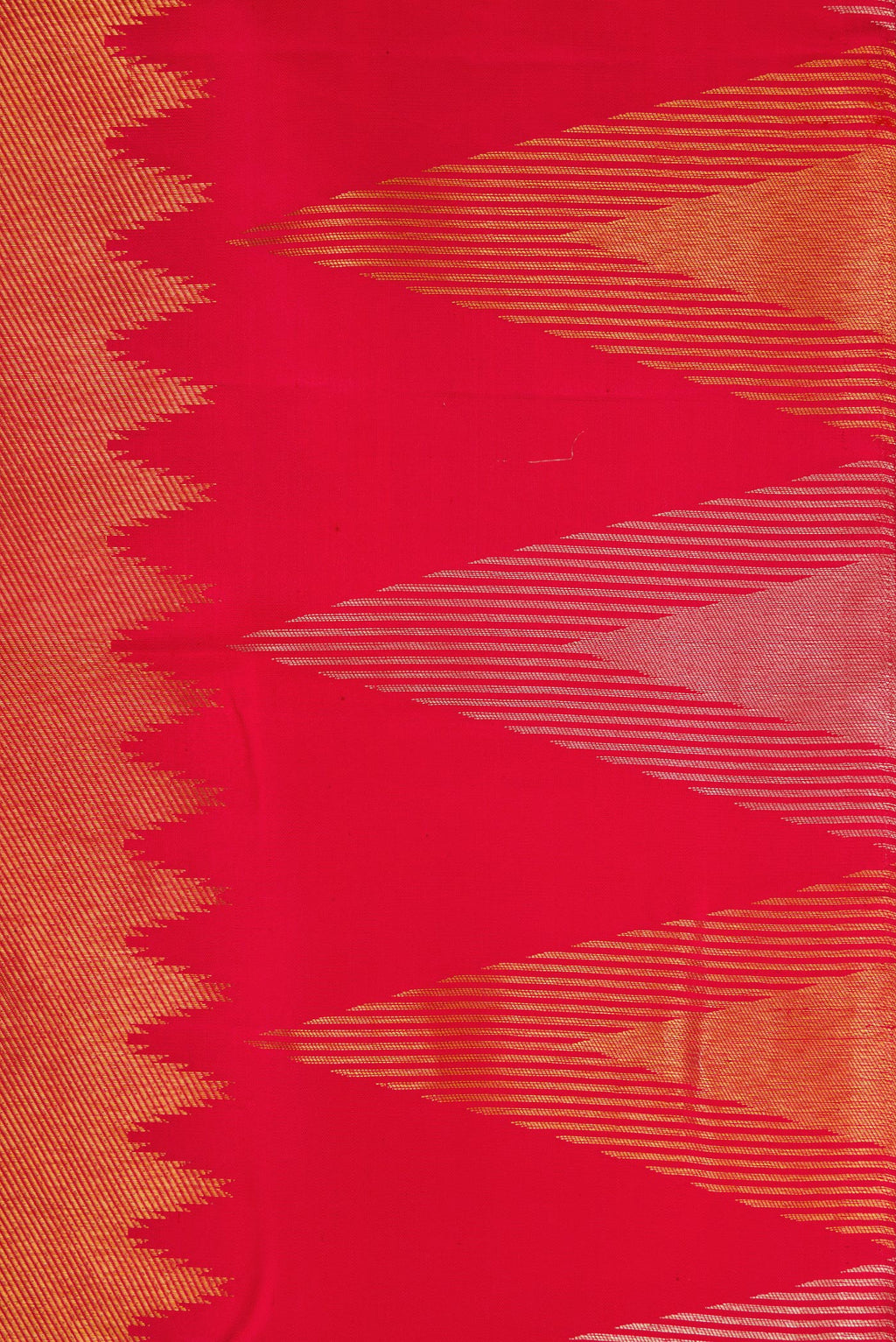 Border image of Red Dual Tone Kanjivaram Silk Saree with Zari Brocade on the body and Temple Border. 