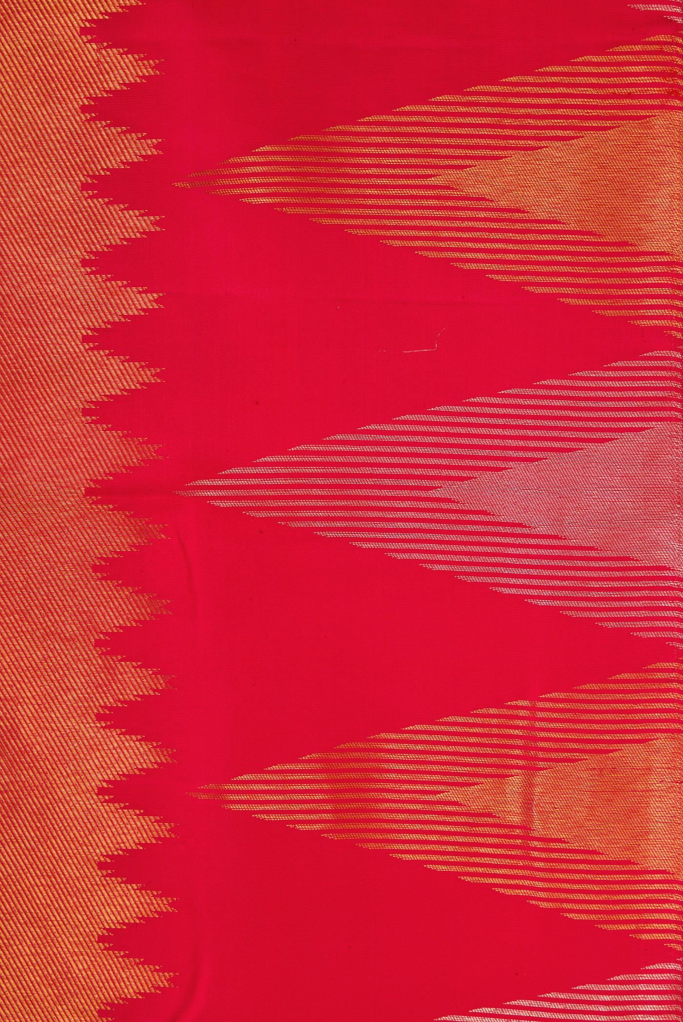 Border image of Red Dual Tone Kanjivaram Silk Saree with Zari Brocade on the body and Temple Border. 