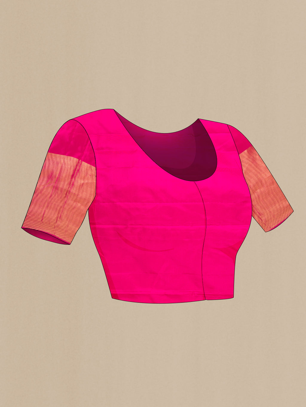 Close up image of the blouse of Pink Dual Tone Kanjivaram Silk Saree with Zari Brocade on the body and Zari Border. 