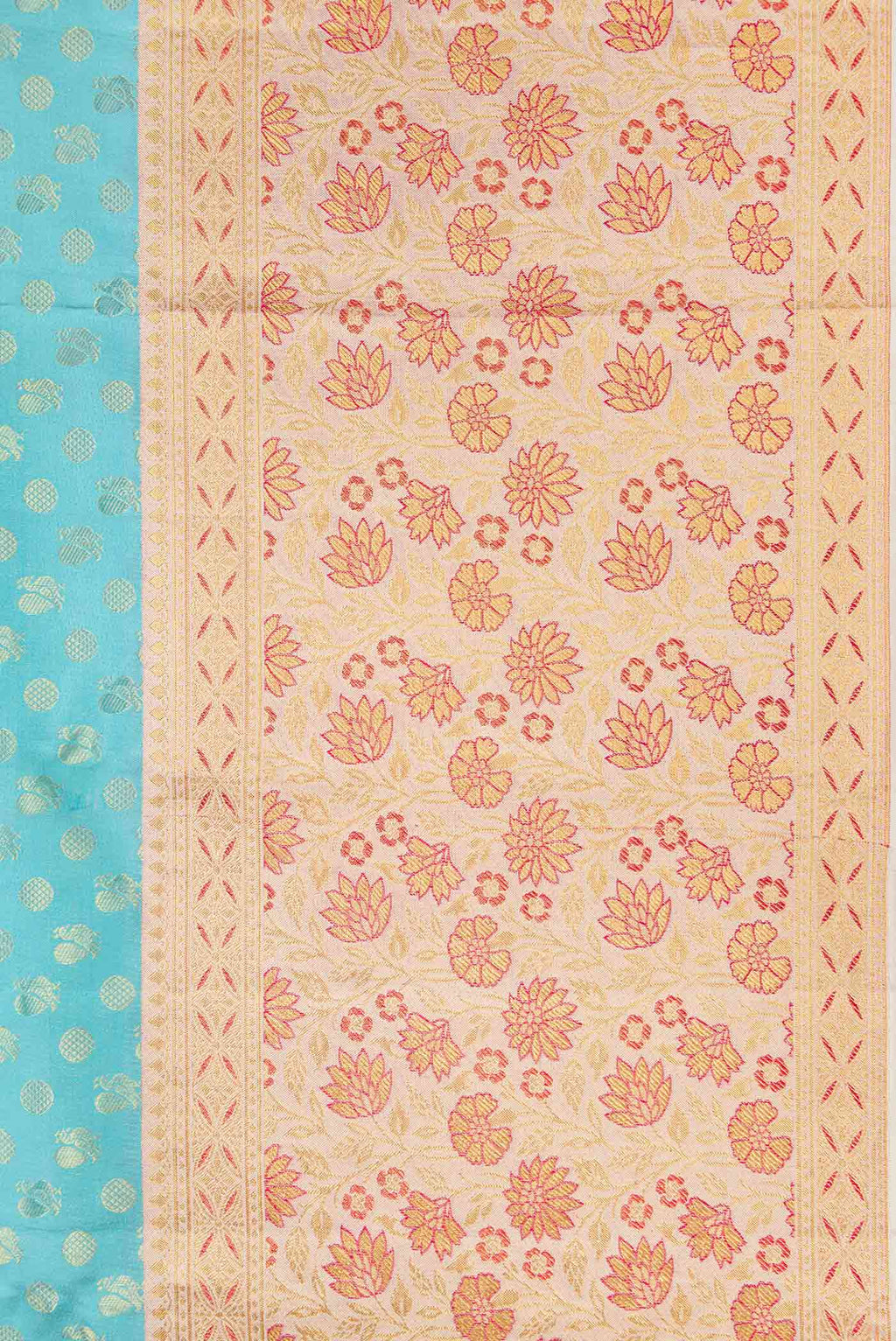 Border image of Sky Blue Dual Tone Kanjivaram Silk Saree with Zari Brocade on the body and Fancy Border. 