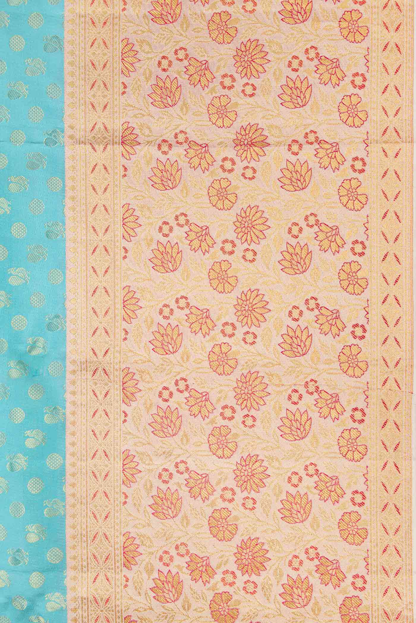 Border image of Sky Blue Dual Tone Kanjivaram Silk Saree with Zari Brocade on the body and Fancy Border. 