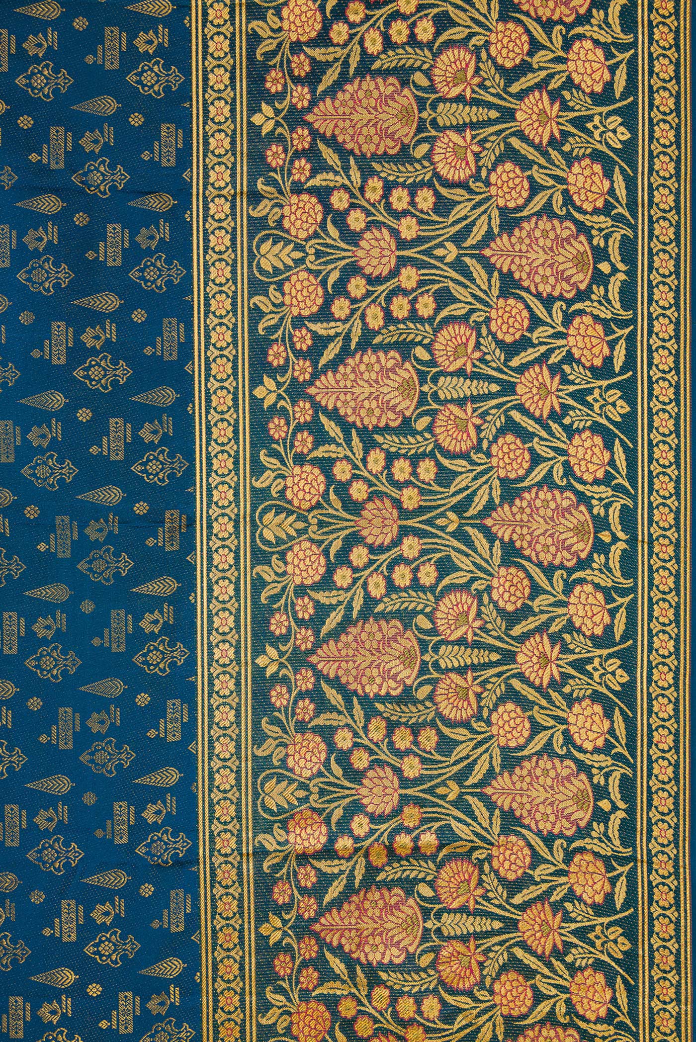 Border image of Maya Blue Dual Tone Kanjivaram Silk Saree with Zari Brocade on the body and Fancy Border. 