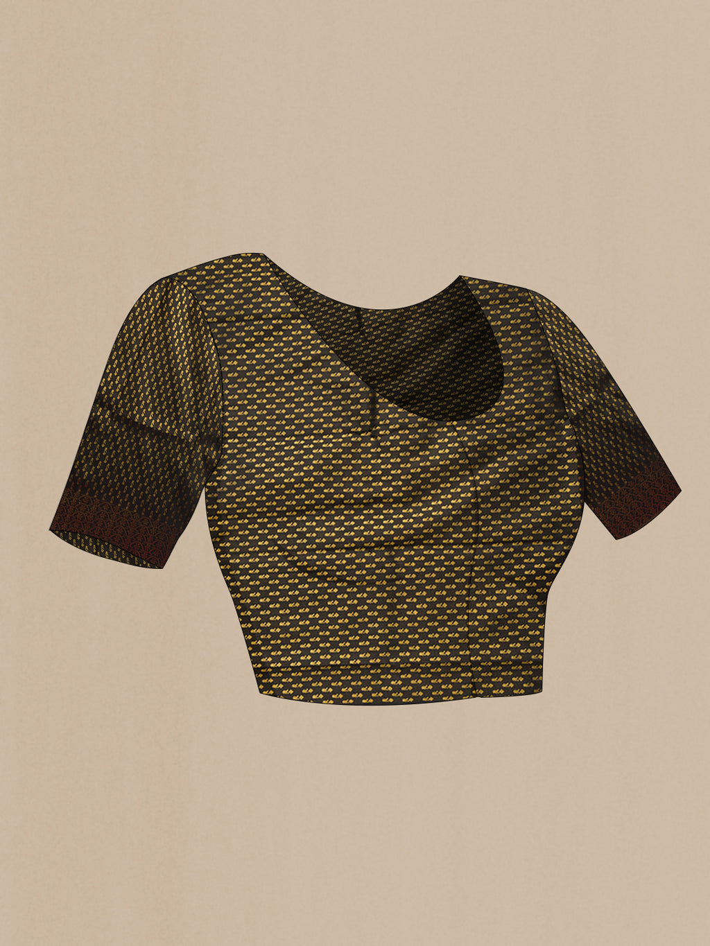 Close up image of the blouse of Black Dual Tone Kanjivaram Silk Saree with Zari Butta on the body and Fancy Border. 