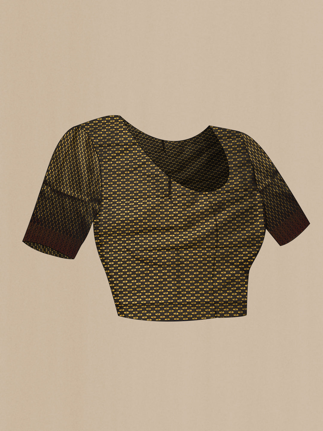 Close up image of the blouse of Black Dual Tone Kanjivaram Silk Saree with Zari Butta on the body and Fancy Border. 