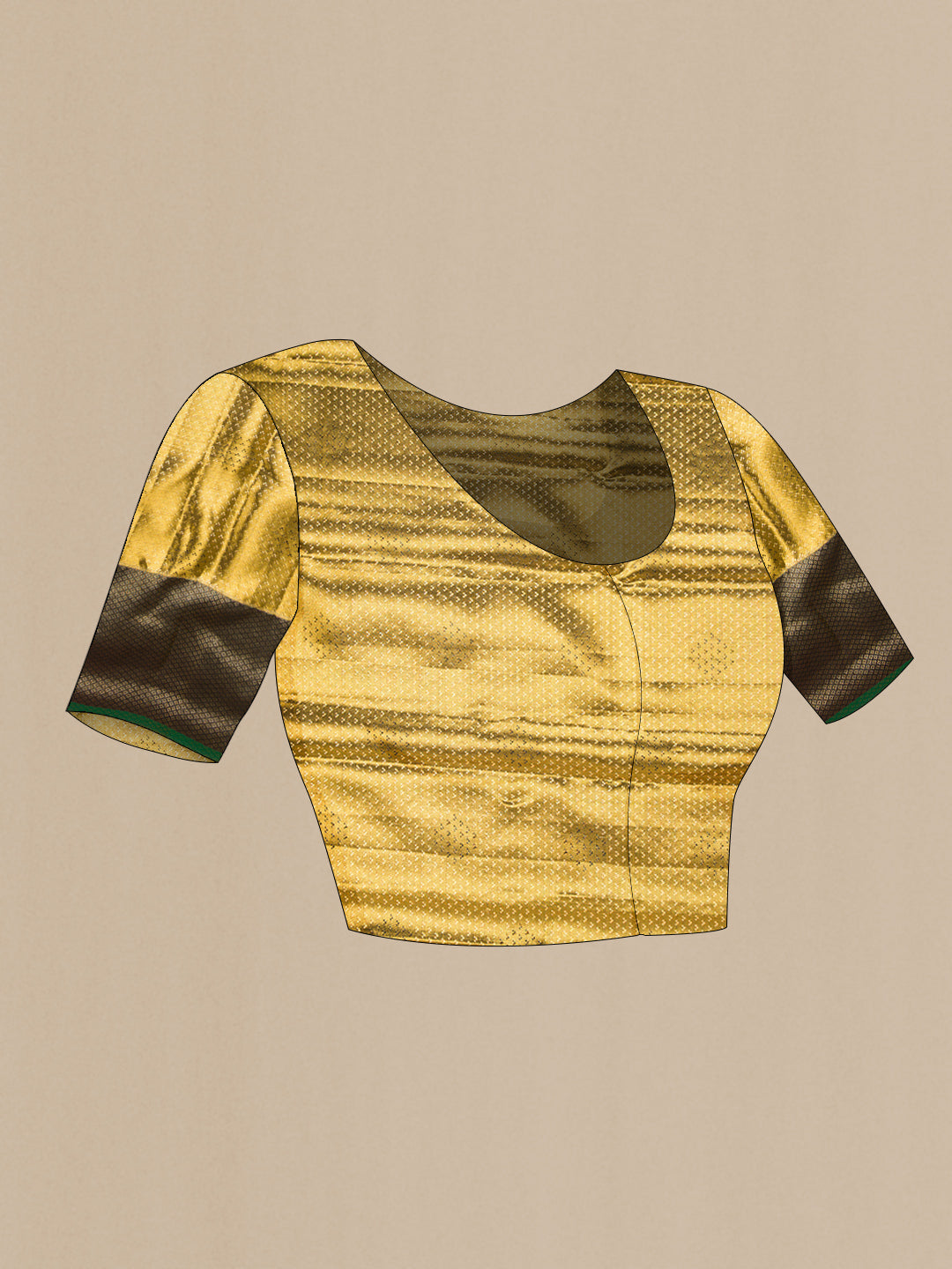 Close up image of the blouse of Gold Dual Tone Kanjivaram Tissue Silk Saree with Zari Brocade on the body and Fancy Border. 