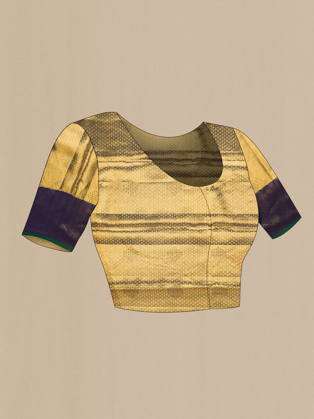 Close up image of the blouse of Gold Dual Tone Kanjivaram Tissue Silk Saree with Zari Brocade on the body and Fancy Border. 