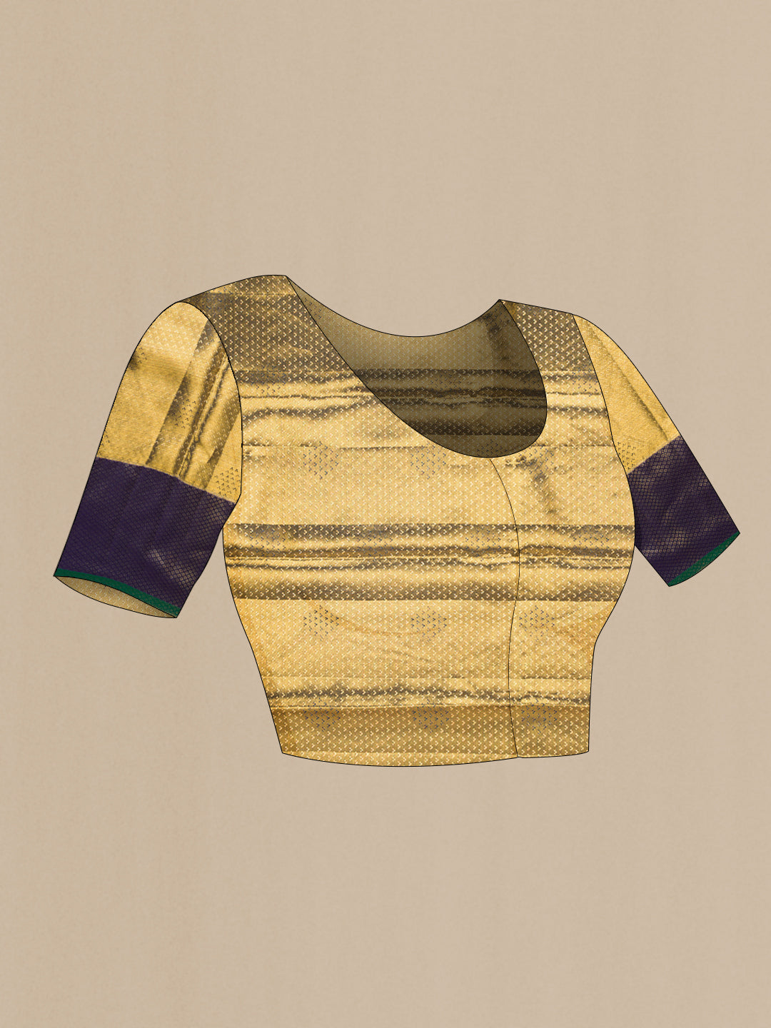 Close up image of the blouse of Gold Dual Tone Kanjivaram Tissue Silk Saree with Zari Brocade on the body and Fancy Border. 