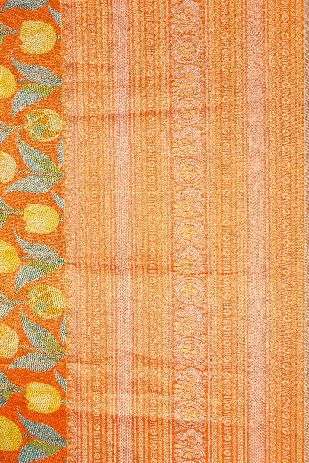 Border image of Orange Dual Tone Kanjivaram Tissue Silk Saree with Zari Brocade on the body and Zari Border. 