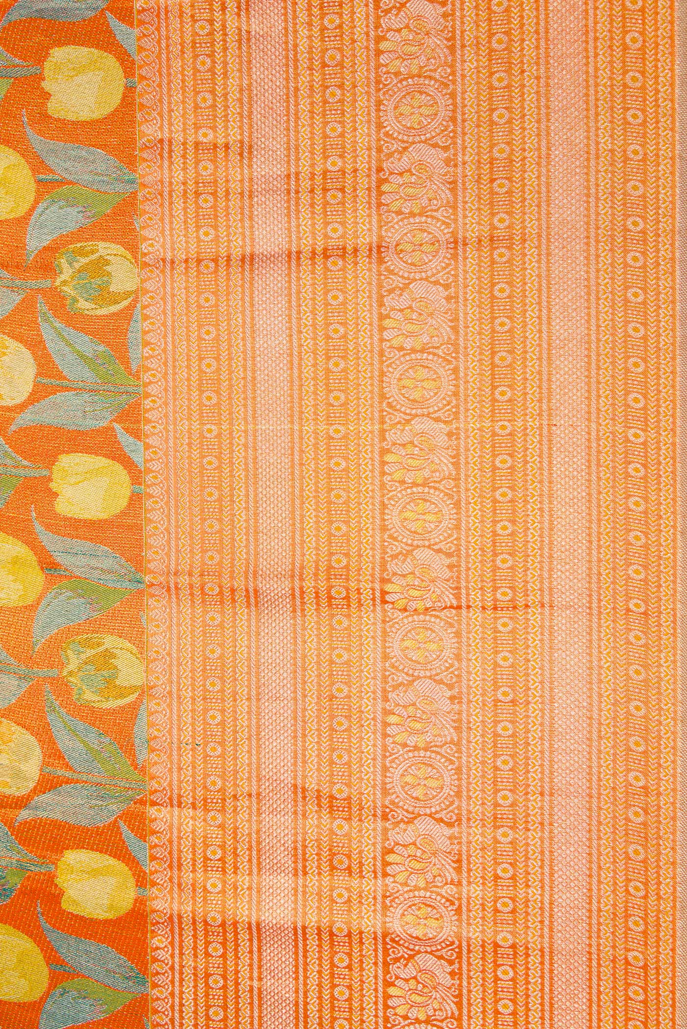 Border image of Orange Dual Tone Kanjivaram Tissue Silk Saree with Zari Brocade on the body and Zari Border. 