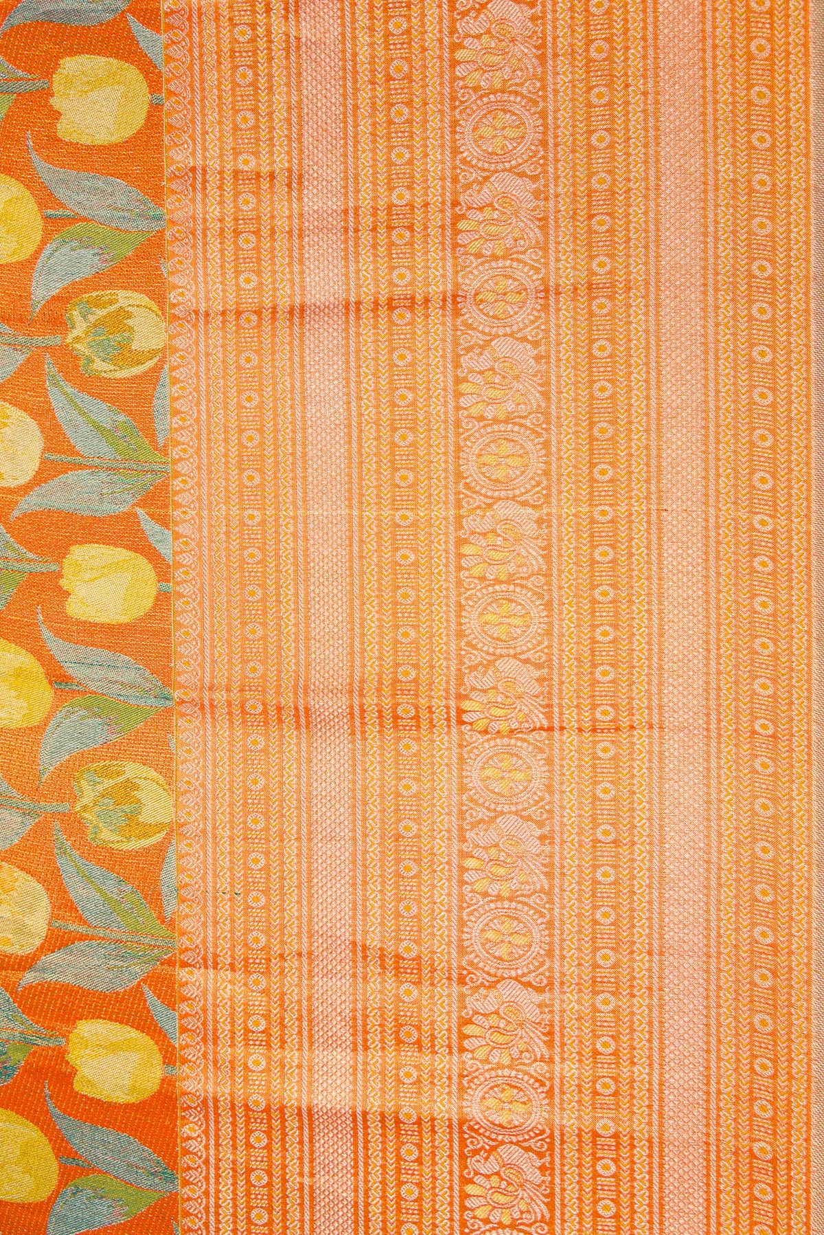 Border image of Orange Dual Tone Kanjivaram Tissue Silk Saree with Zari Brocade on the body and Zari Border. 
