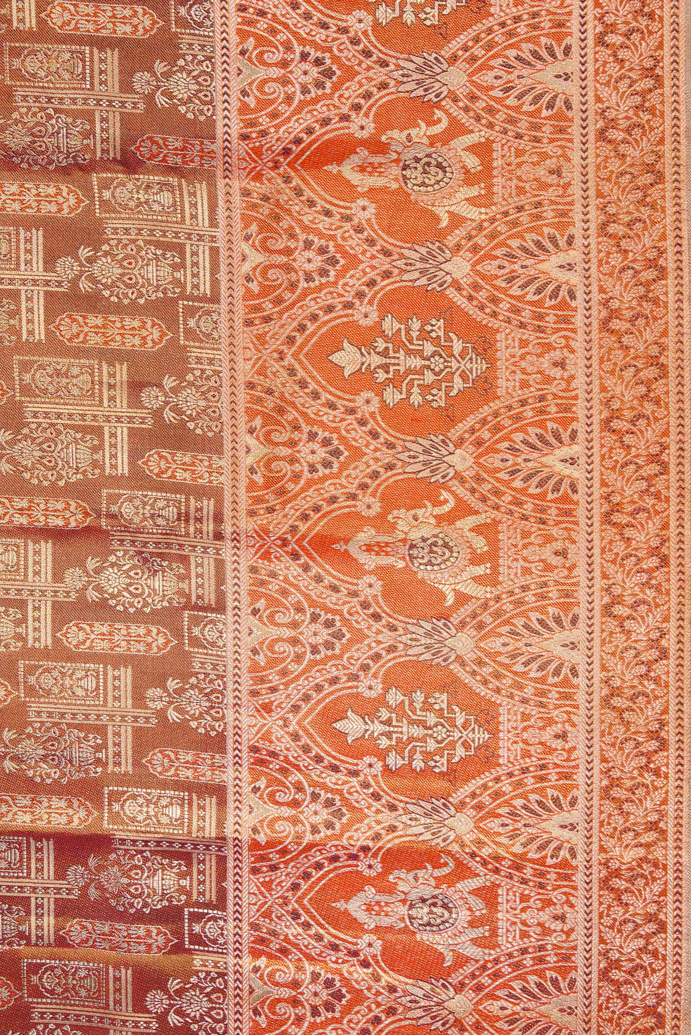 Border image of Brown Dual Tone Kanjivaram Tissue Silk Saree with Zari Brocade on the body and Fancy Border. 