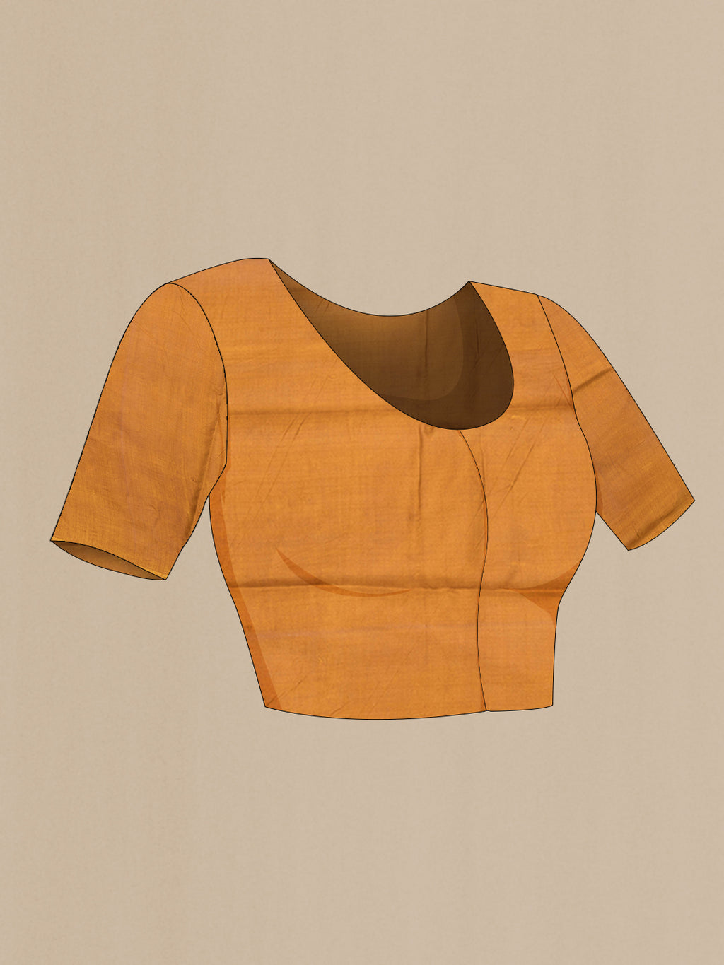 Close up image of the blouse of Mustard Printed Silk Saree with Printed design on the body and Printed Border. 
