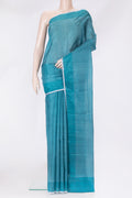 Peacock Blue Printed Silk Saree with Printed design on the body and Printed Border.  displayed on a mannequin