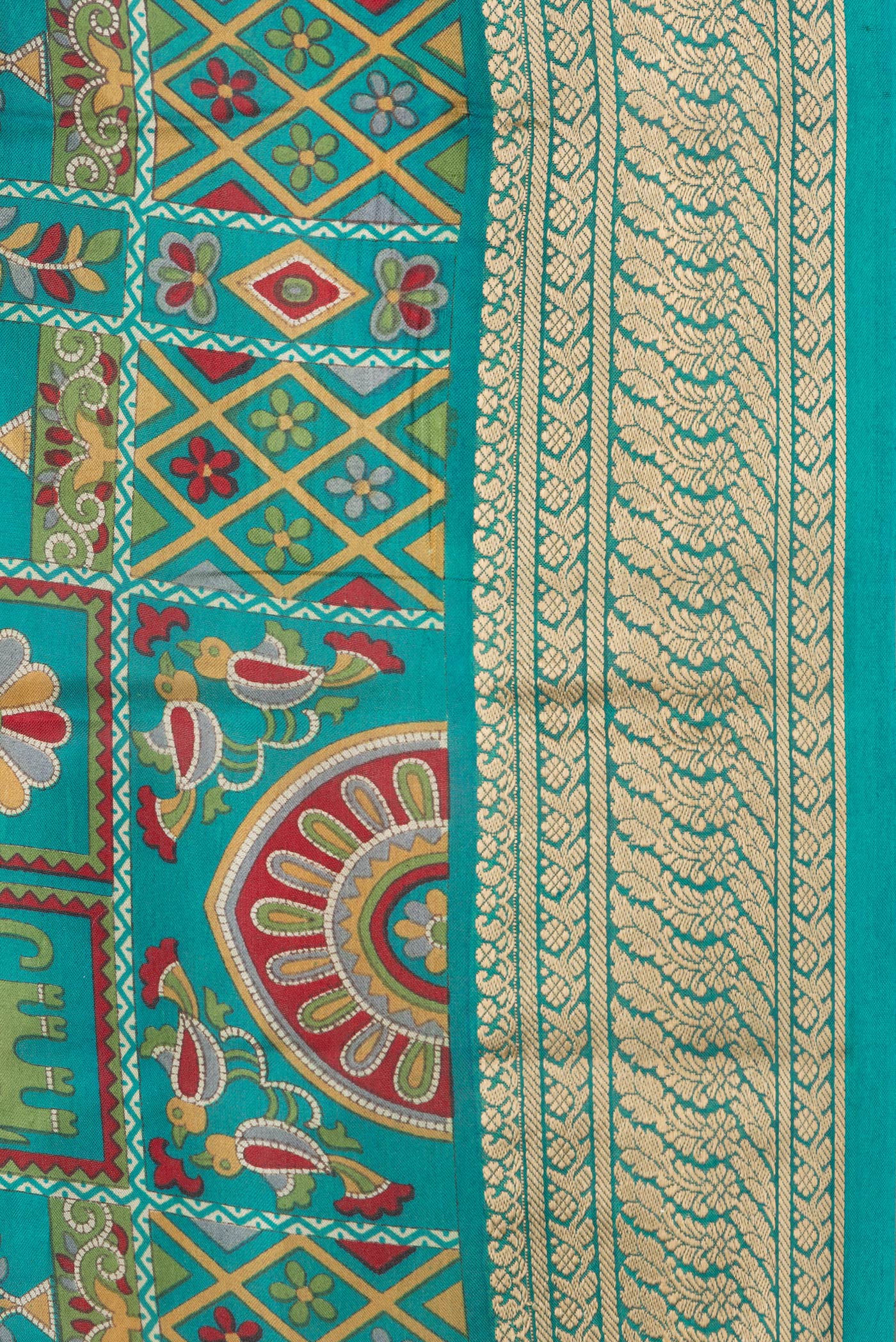 Border image of Green Dual Tone Tussar Silk Saree with Printed design on the body and Thread Border. 