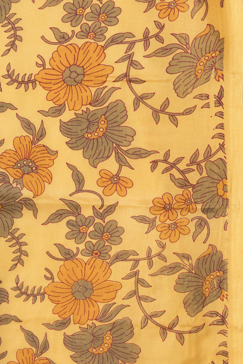 Border image of Yellow Dual Tone Tussar Silk Saree with Printed design on the body and Without Border. 
