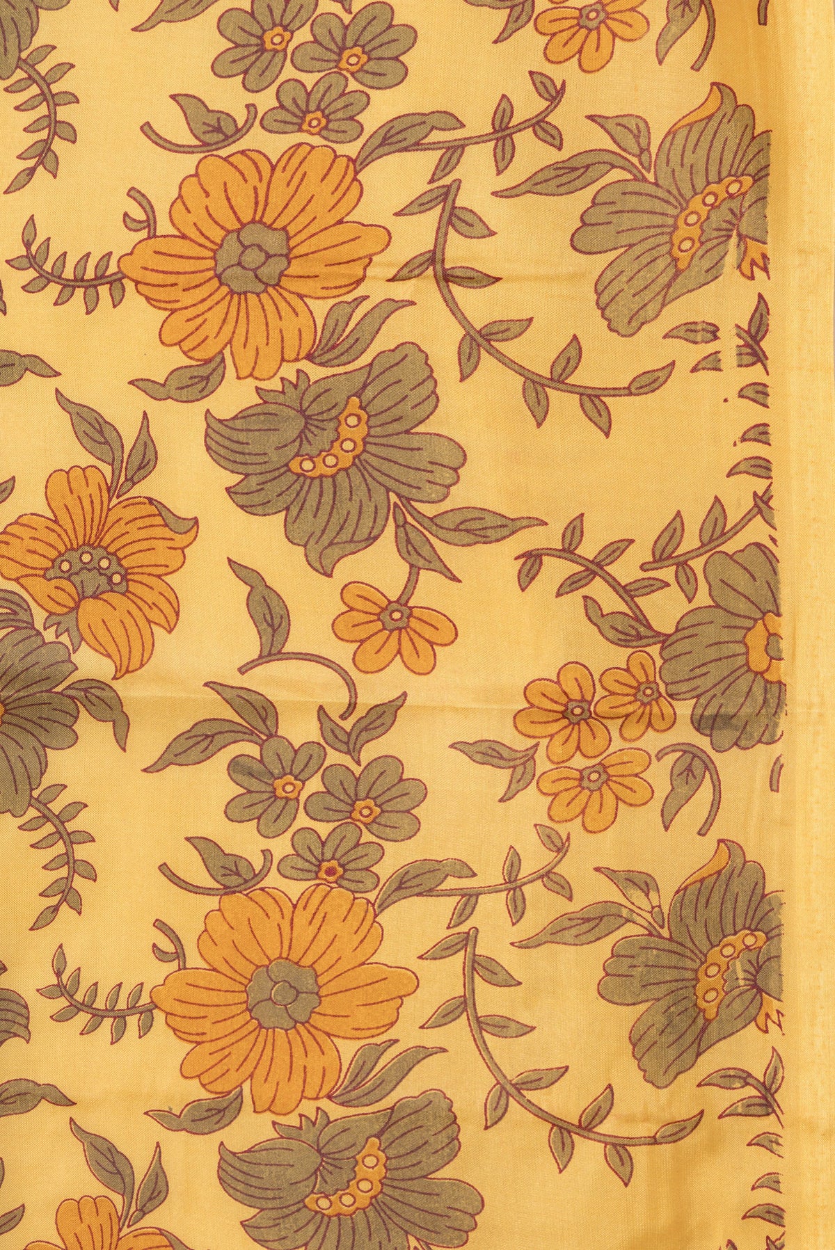 Border image of Yellow Dual Tone Tussar Silk Saree with Printed design on the body and Without Border. 