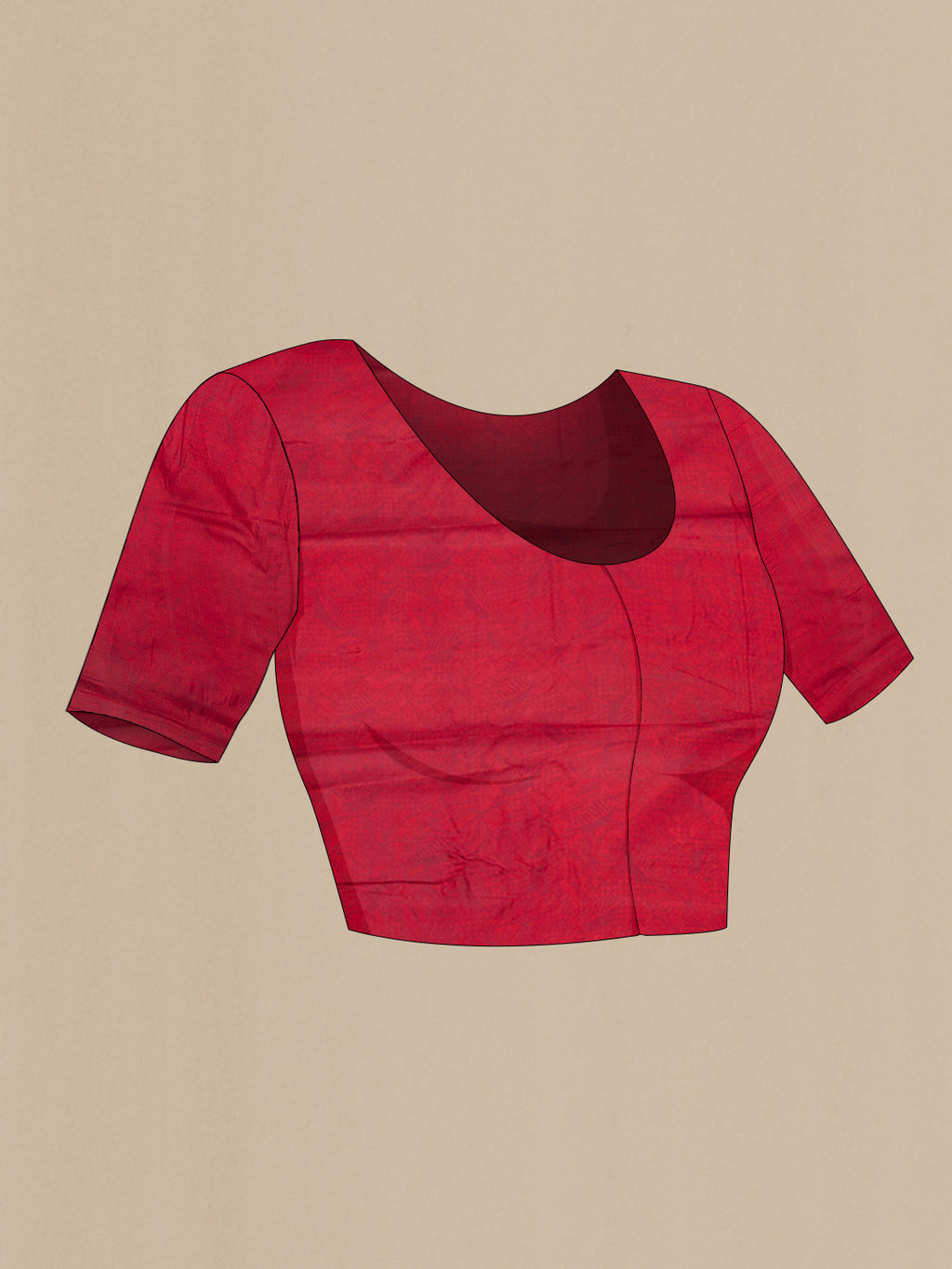 Close up image of the blouse of Maroon Printed Silk Saree with Printed design on the body and Printed Border. 