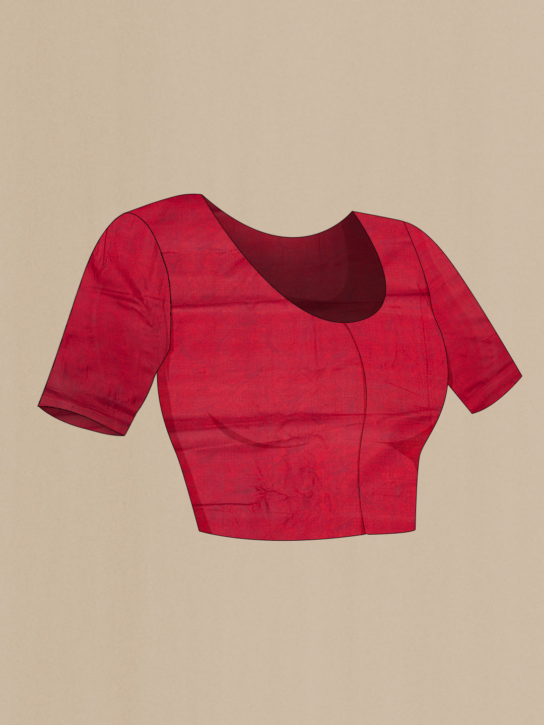 Close up image of the blouse of Maroon Printed Silk Saree with Printed design on the body and Printed Border. 