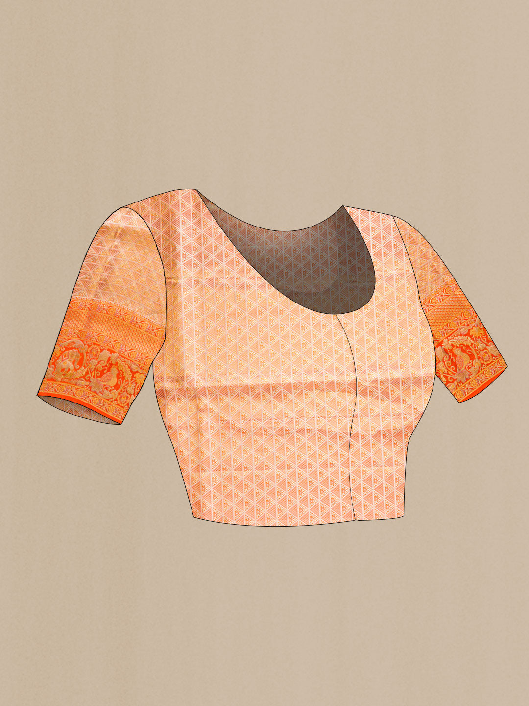 Close up image of the blouse of Gold Dual Tone Kanchipuram Silk Saree with Zari Brocade on the body and Zari Border