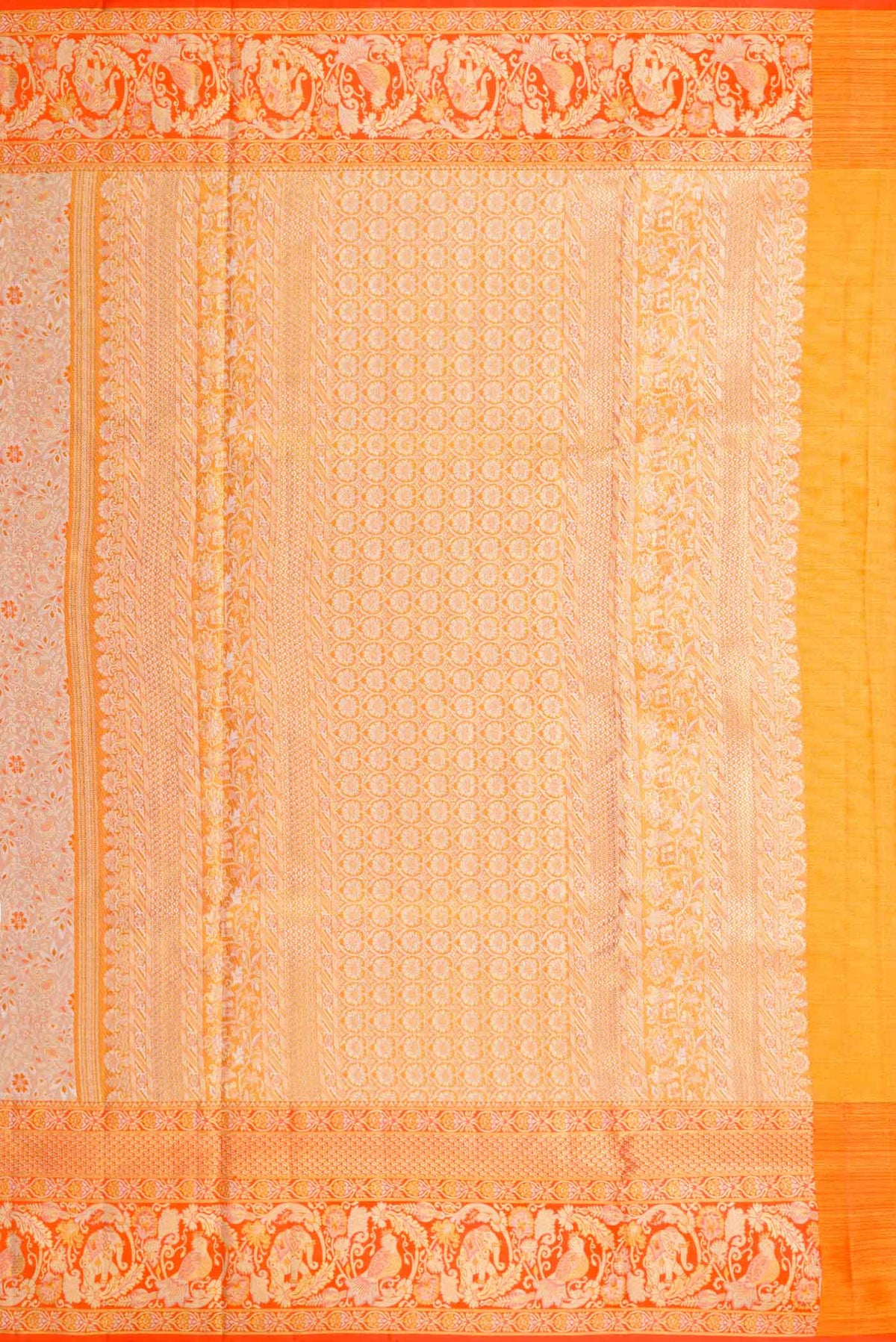 Close up image of the pallu of Gold Dual Tone Kanchipuram Silk Saree with Zari Brocade on the body and Zari Border