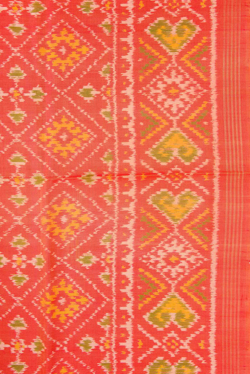 Border image of Orange Dual Tone Rajkot Patola Silk Saree with Ikat Print on the body and Zari Border. 