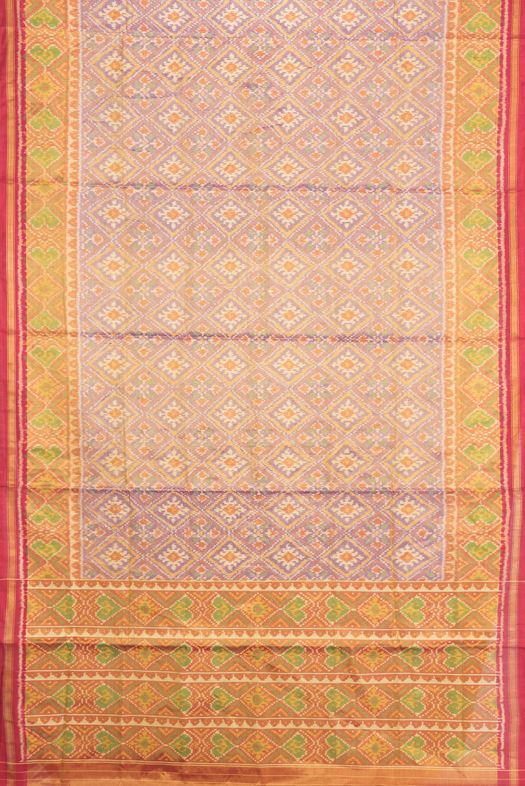 Flat view of Lavender Dual Tone Double Ikat Saree with Ikat Print on the body and Zari Border. 