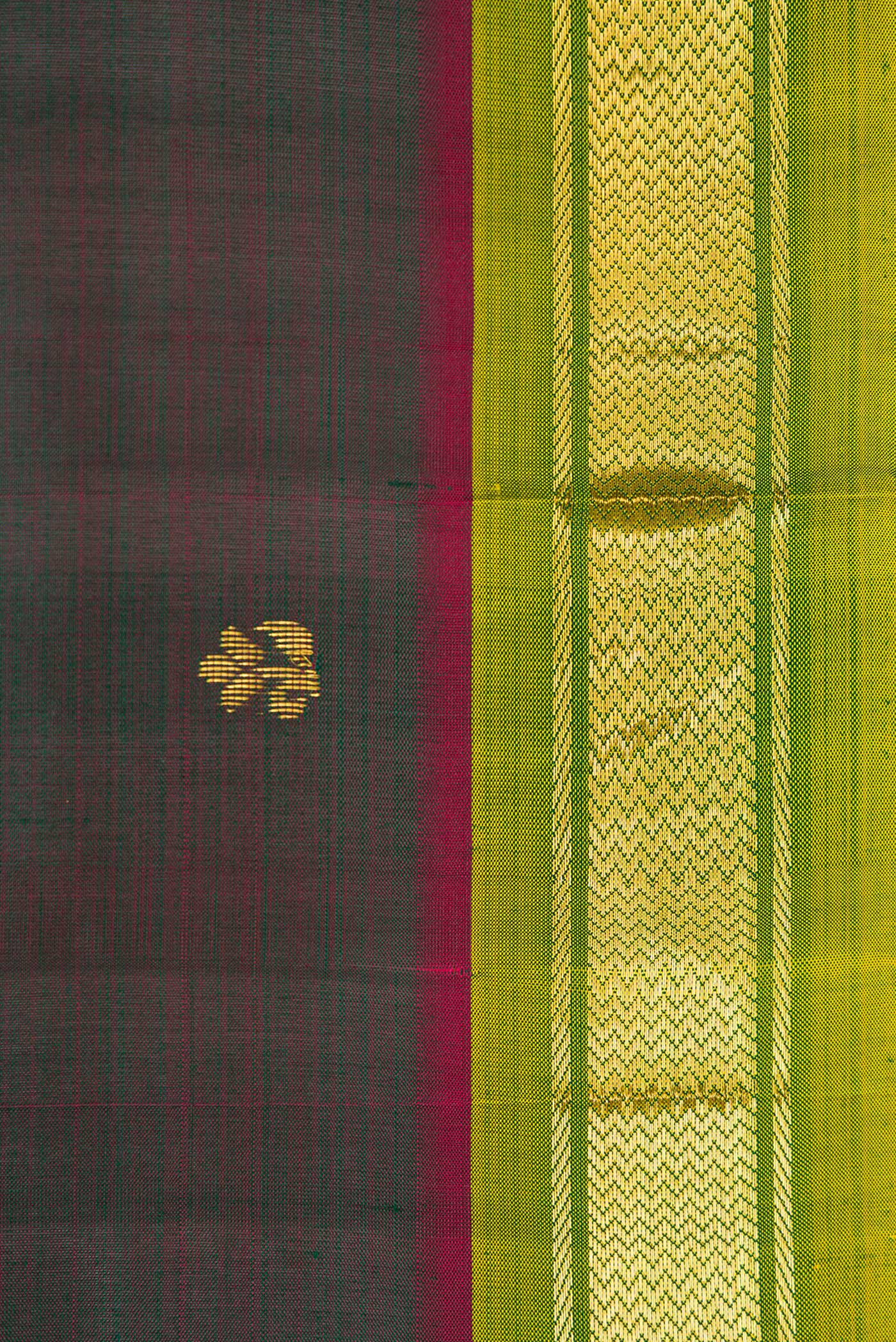 Border image of Bottle Green Dual Tone Kanchipuram Silk Saree with Zari Butta on the body and Zari Border. 
