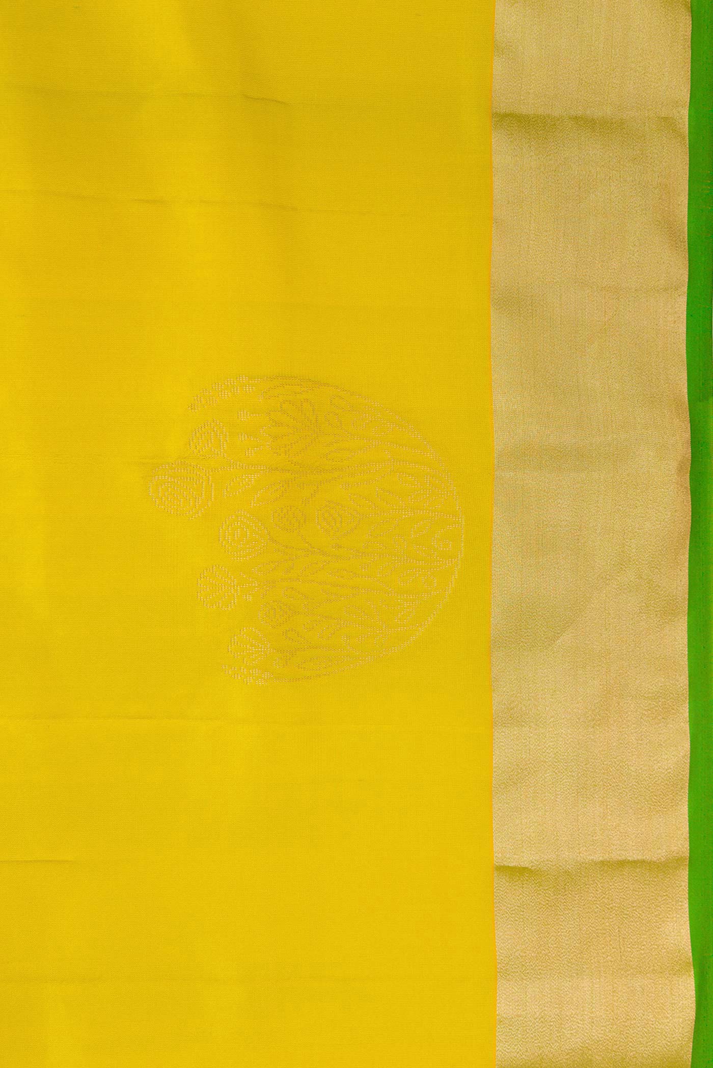 Border image of Lemon Yellow Dual Tone Soft Silk Saree with Zari Butta on the body and Zari Border. 