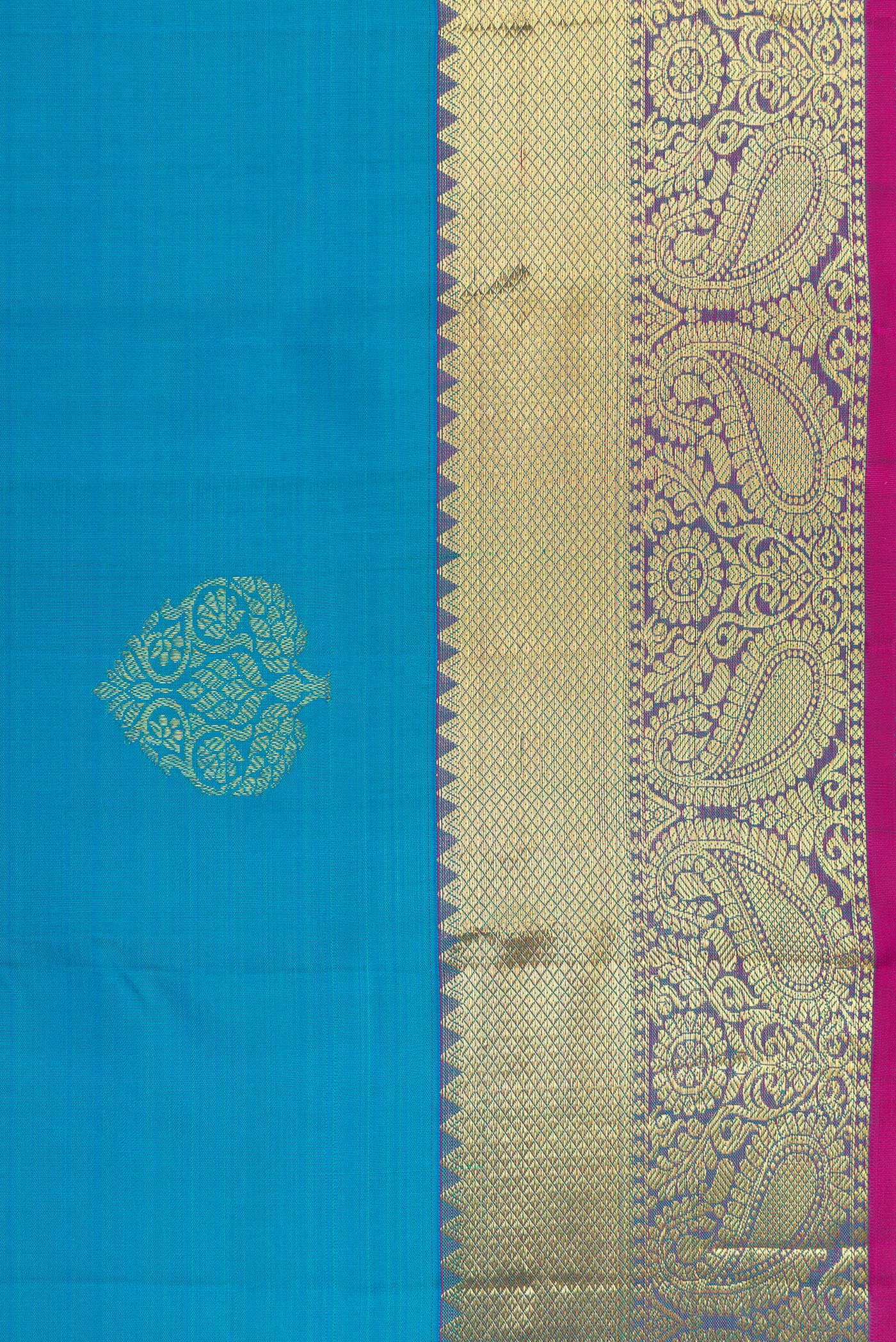 Border image of Sky Blue Dual Tone Kanjivaram Silk Saree with Zari Butta on the body and Zari Border. 