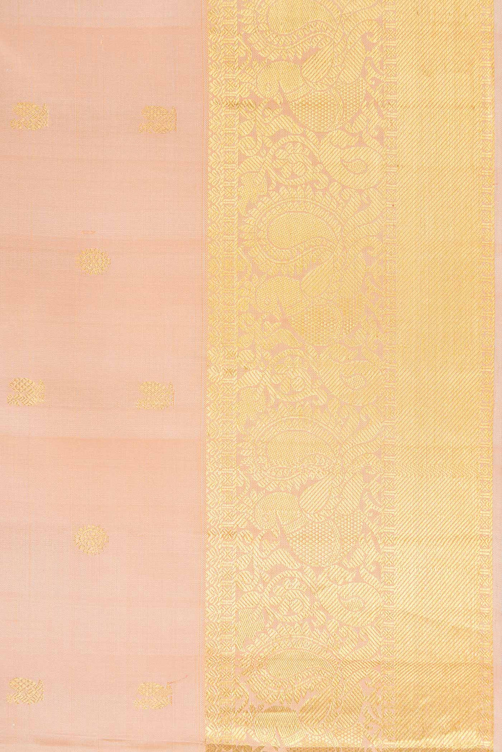 Border image of Rose Gold Dual Tone Kanjivaram Silk Saree with Zari Butta on the body and Zari Border. 