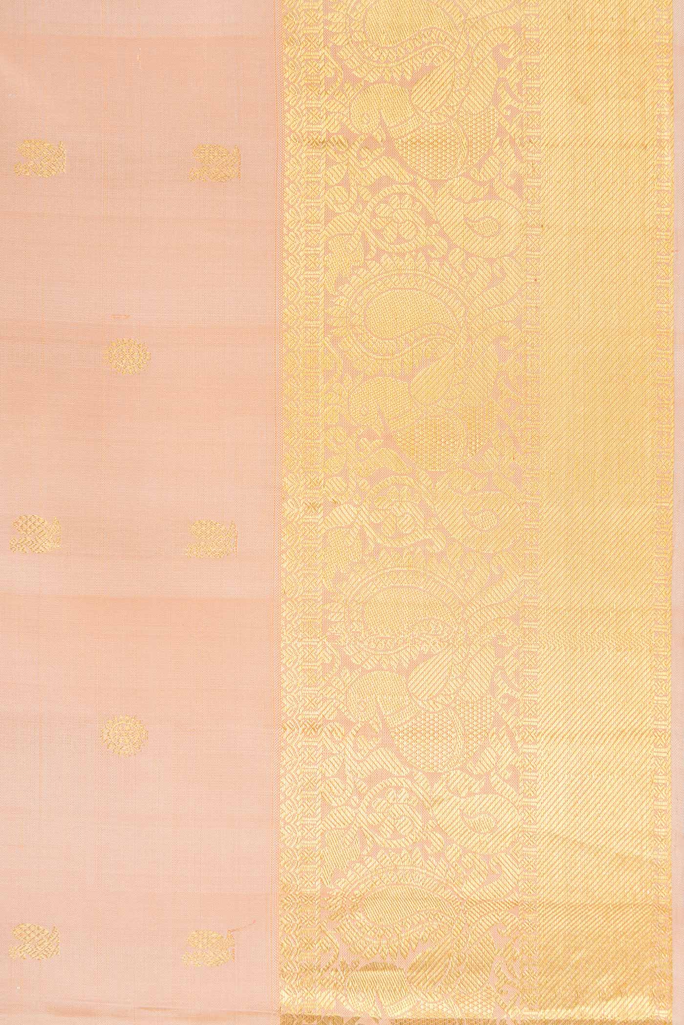 Border image of Rose Gold Dual Tone Kanjivaram Silk Saree with Zari Butta on the body and Zari Border. 