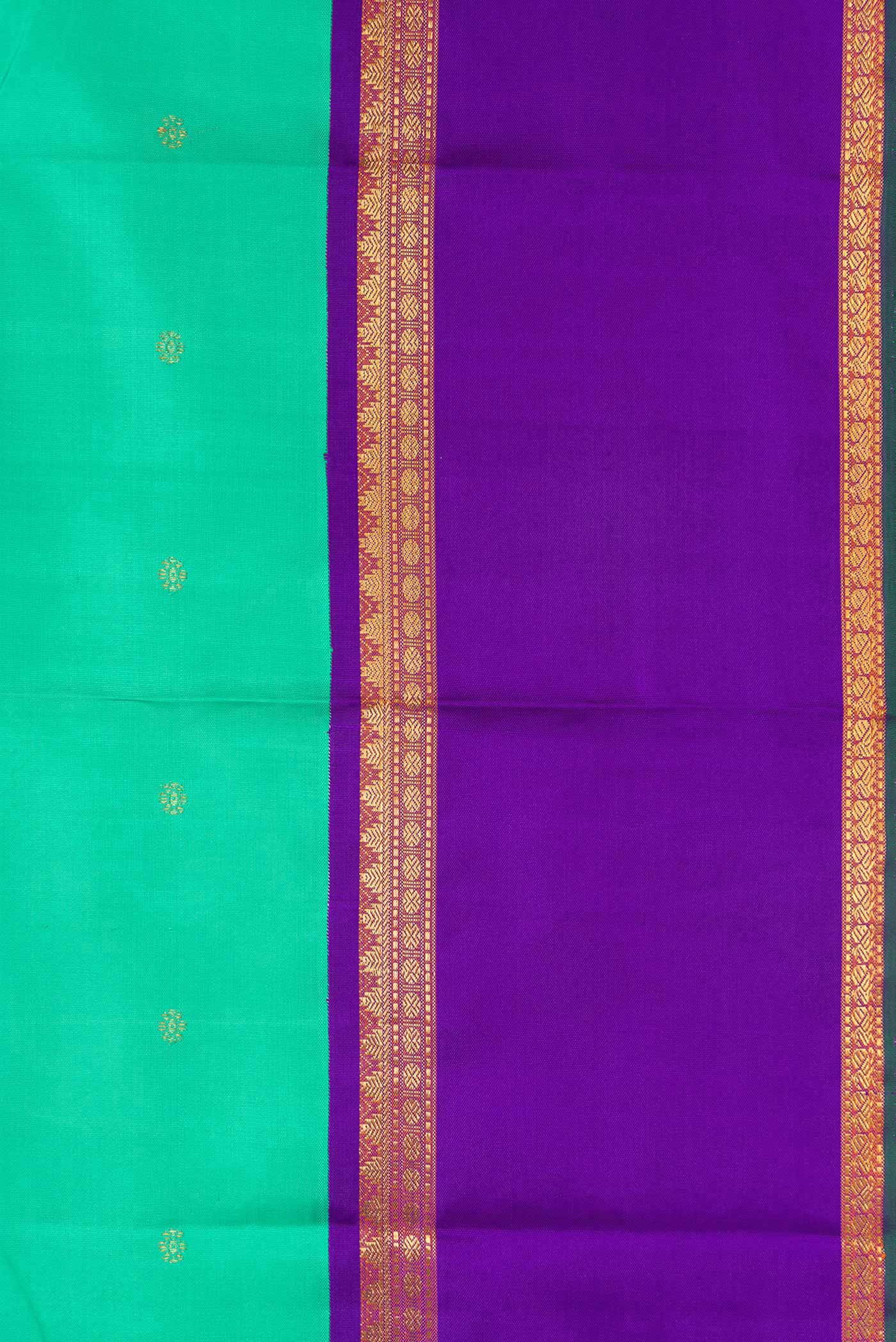 Border image of Sea Green Dual Tone Kanjivaram Silk Saree with Zari Butta on the body and Zari Border. 