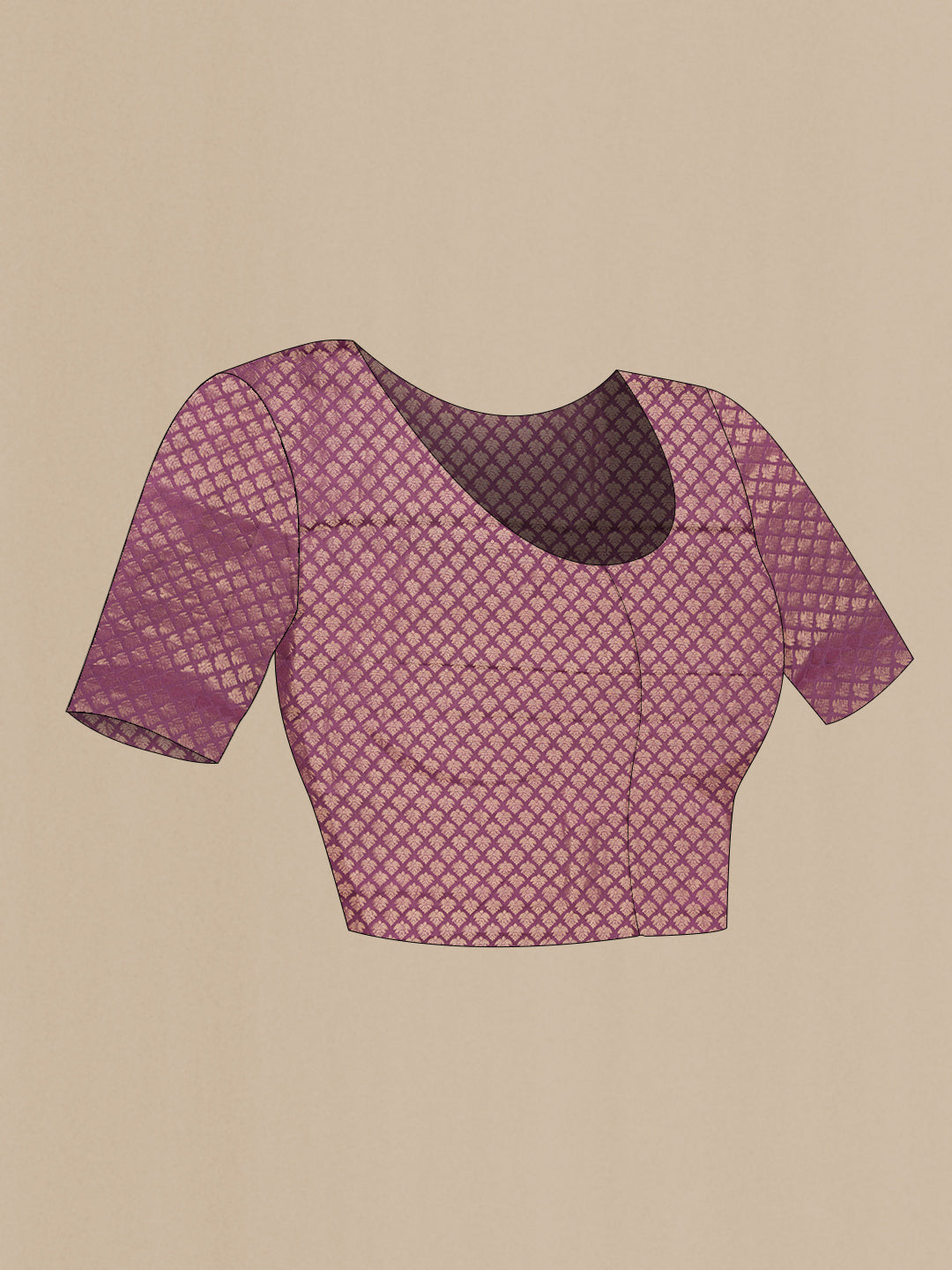 Close up image of the blouse of Lavender Mysore Chiffon Saree with Plain Body and Plain Border. 