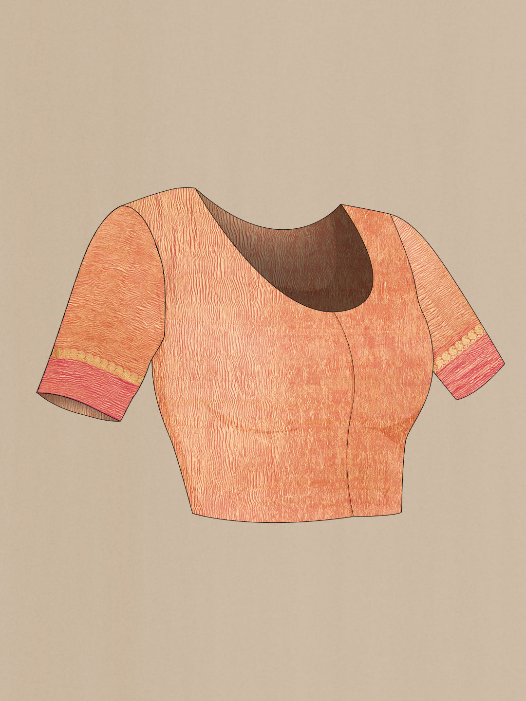 Close up image of the blouse of Pink Dual Tone Mysore Chiffon Saree with Plain Body and Zari Border. 