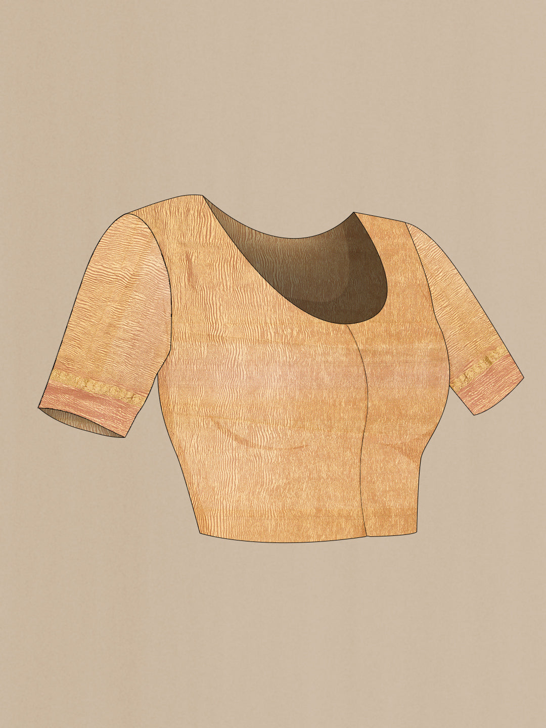 Close up image of the blouse of Rose Gold Dual Tone Mysore Chiffon Saree with Plain Body and Zari Border. 