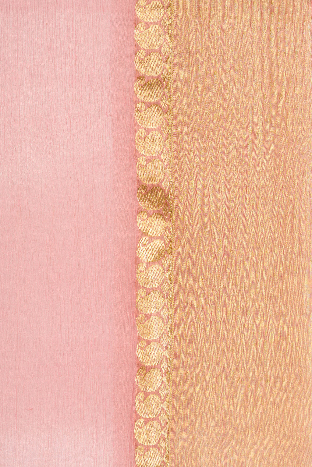 Border image of Rose Gold Dual Tone Mysore Chiffon Saree with Plain Body and Zari Border. 