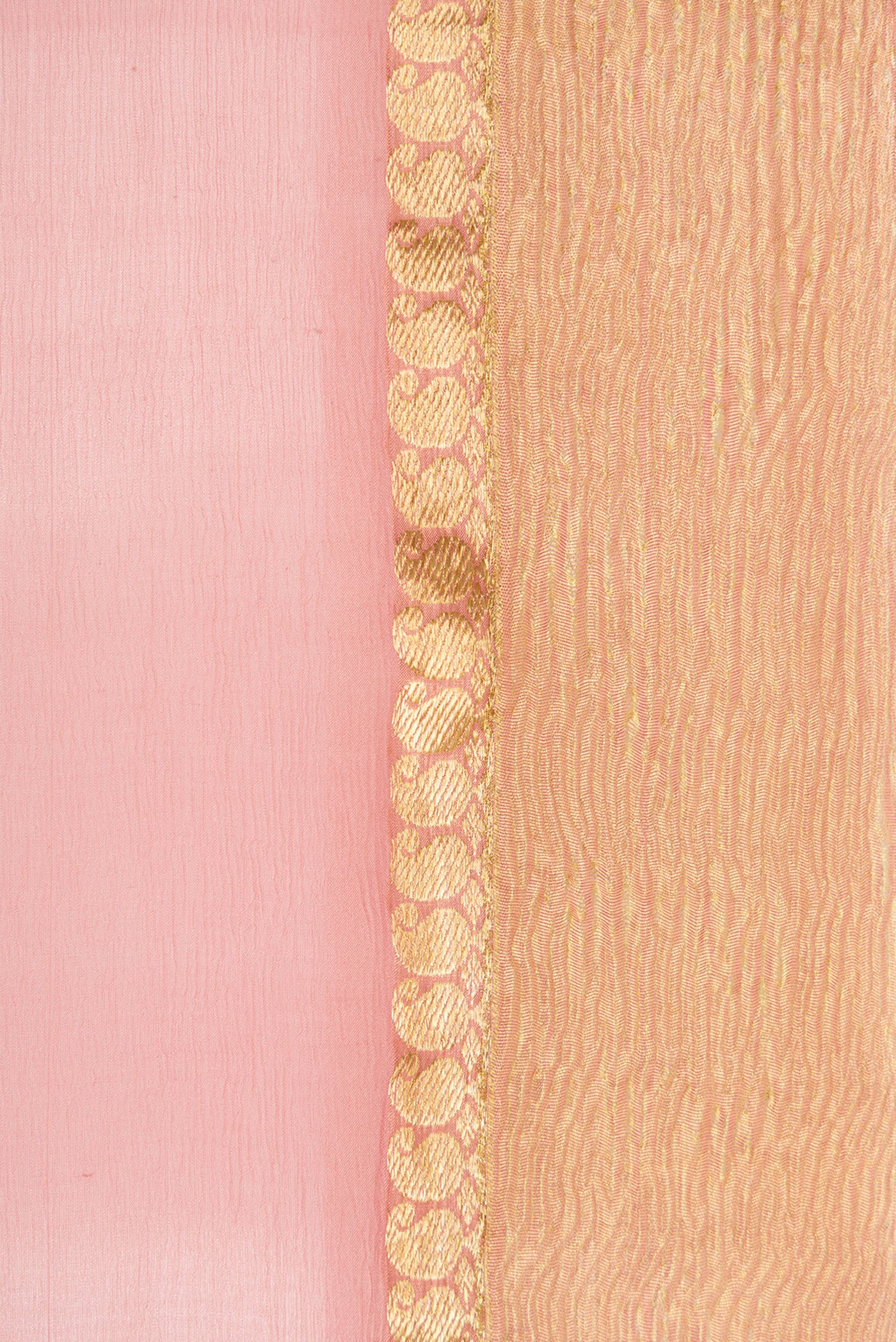Border image of Rose Gold Dual Tone Mysore Chiffon Saree with Plain Body and Zari Border. 