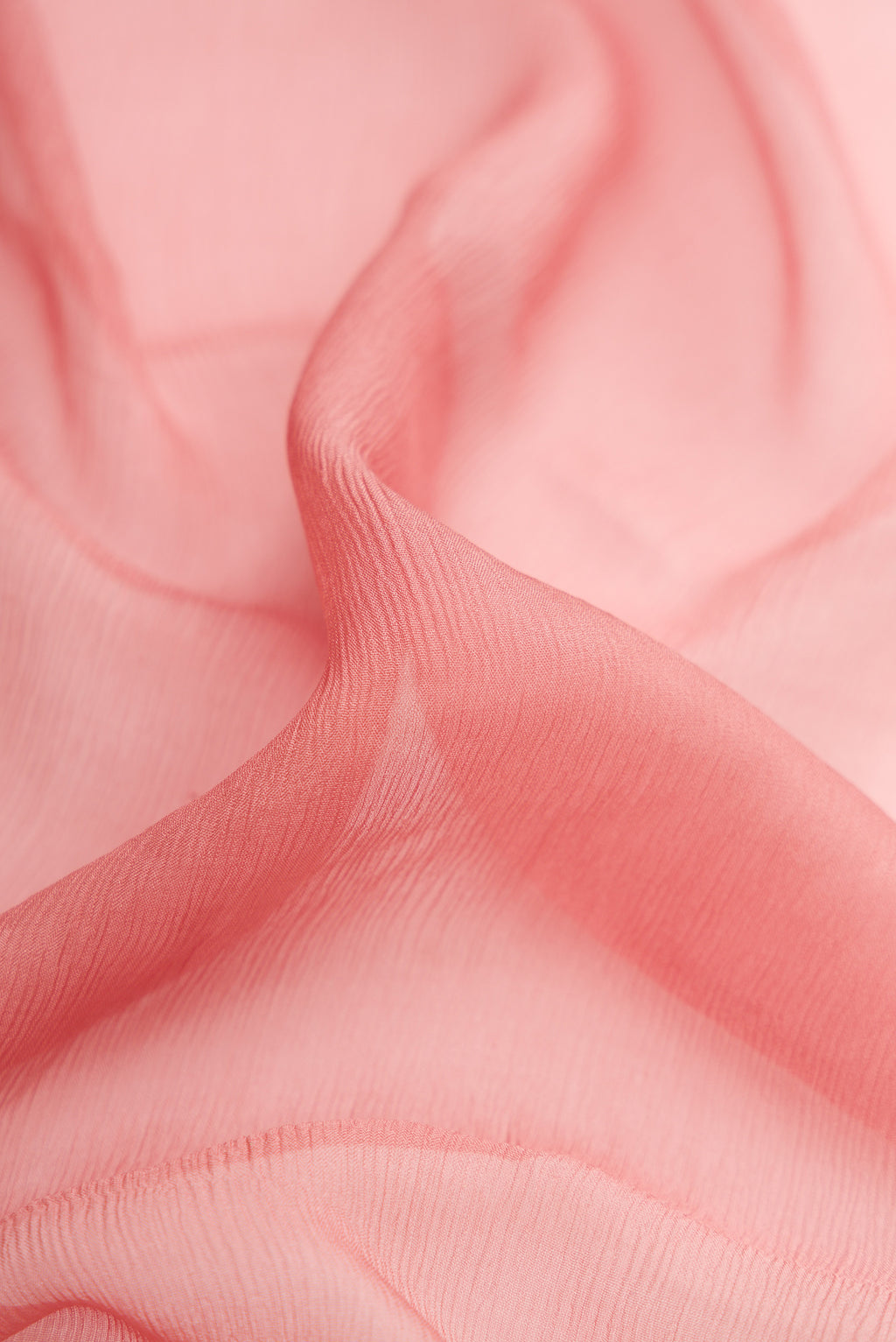 Close up of Rose Gold Dual Tone Mysore Chiffon Saree with Plain Body and Zari Border.  displaying folds