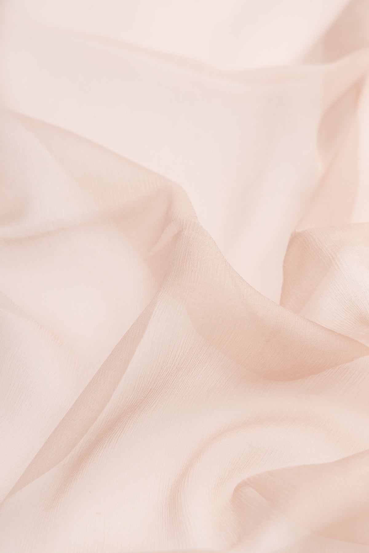 Close up of Beige Mysore Chiffon Saree with Plain Body and Zari Border.  displaying folds