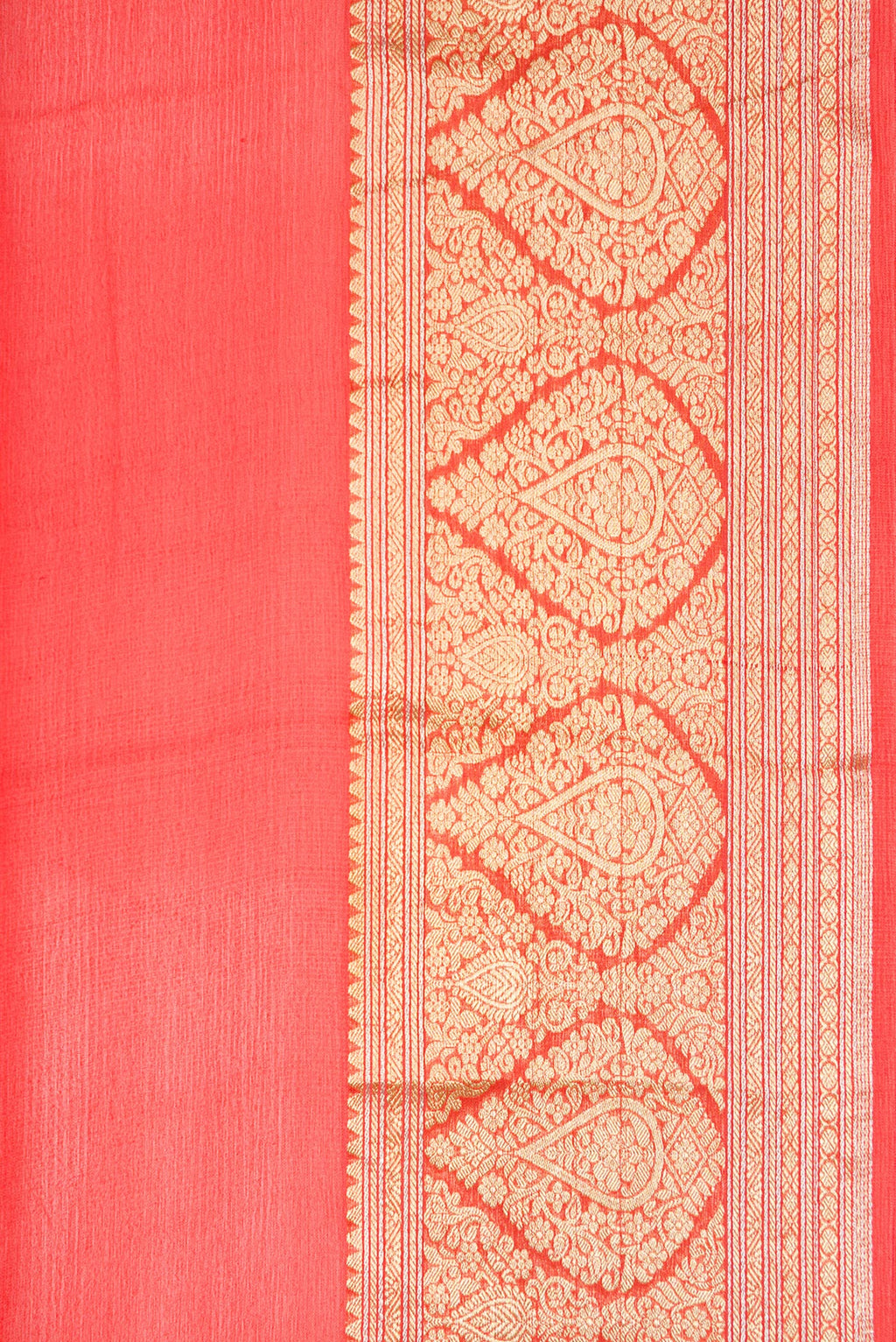 Border image of Brick Orange Dual Tone Mysore Georgette Saree with Plain Body and Zari Border. 