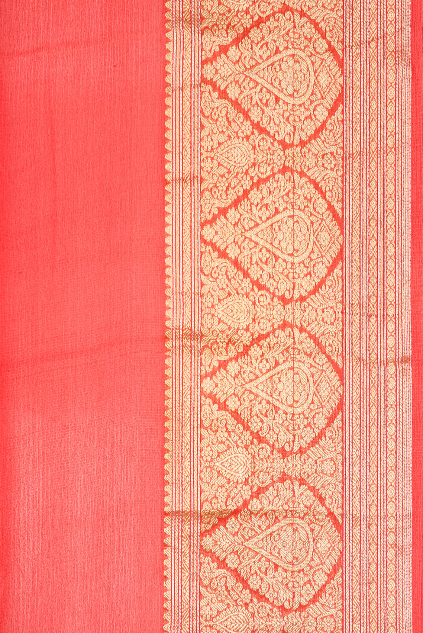 Border image of Brick Orange Dual Tone Mysore Georgette Saree with Plain Body and Zari Border. 