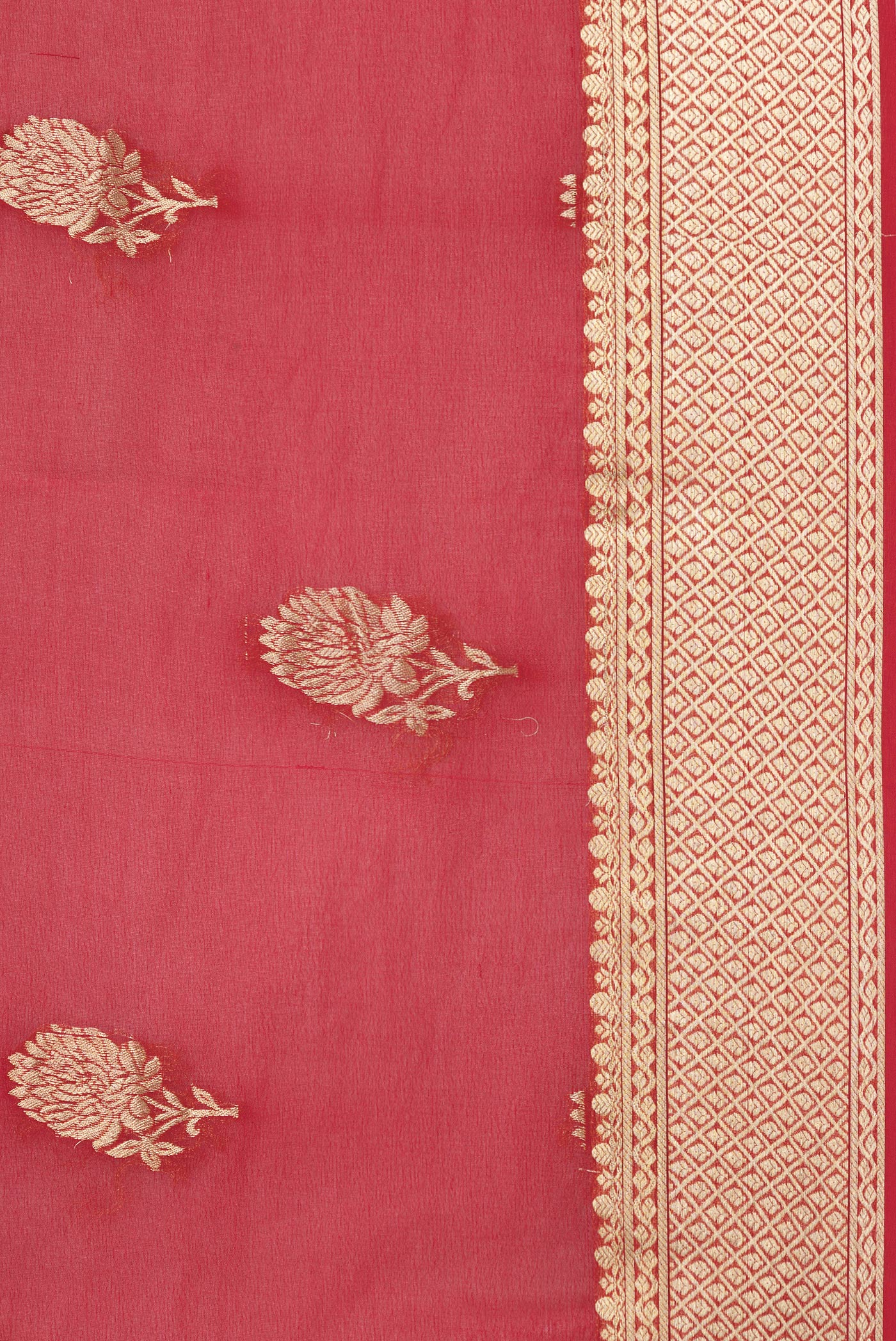 Border image of Red Dual Tone Mysore Georgette Saree with Zari Butta on the body and Zari Border. 