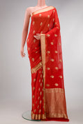 Brick Orange Dual Tone Mysore Georgette Saree with Zari Butta on the body and Zari Border.  displayed on a mannequin