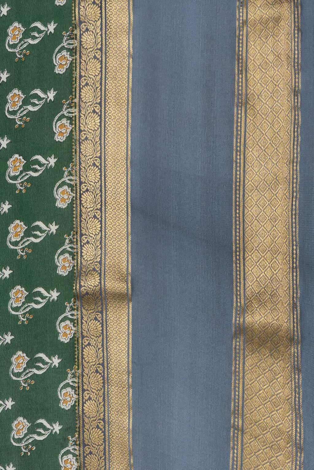 Border image of Green Dual Tone Mysore Crepe Saree with Printed design on the body and Zari Border. 