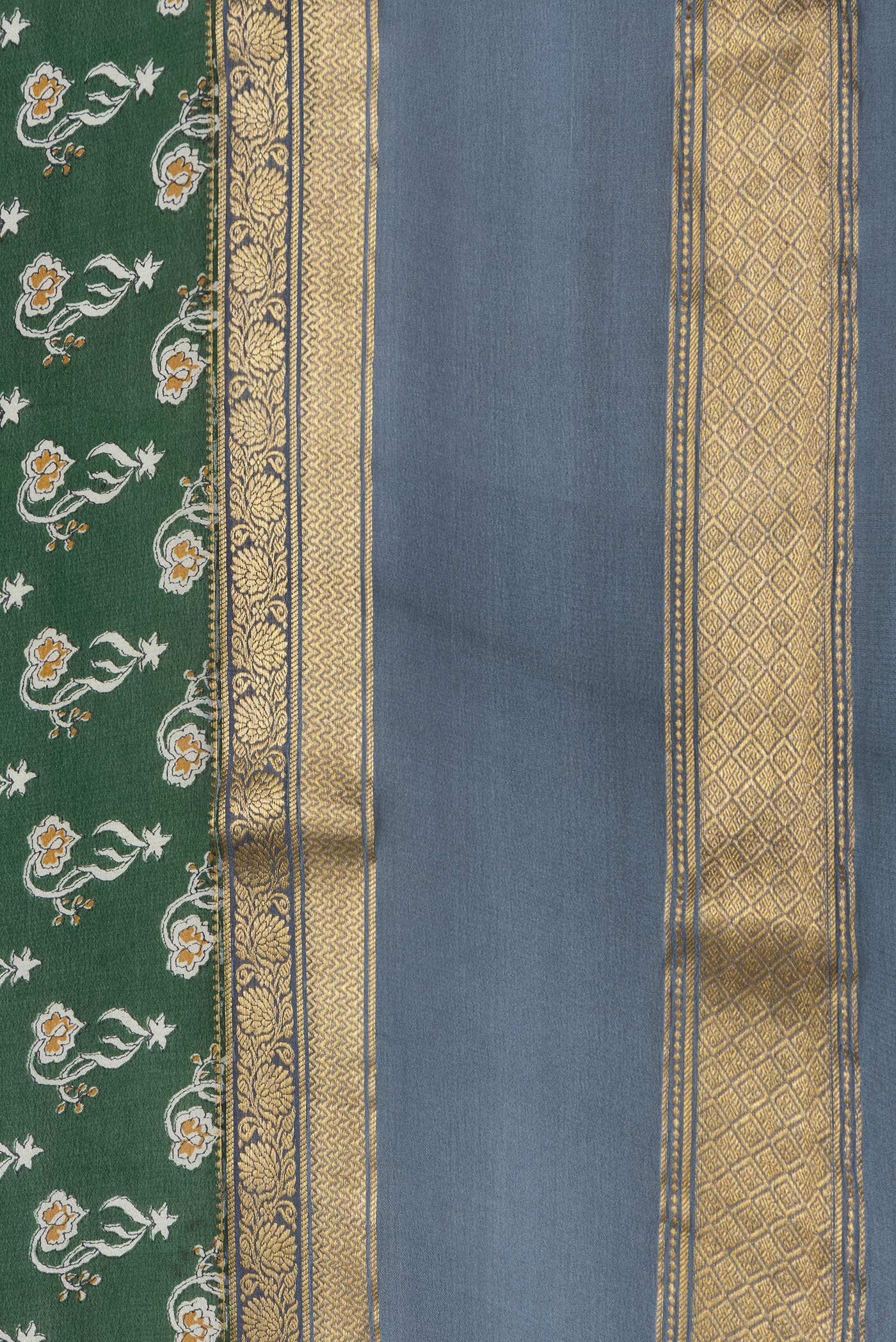 Border image of Green Dual Tone Mysore Crepe Saree with Printed design on the body and Zari Border. 