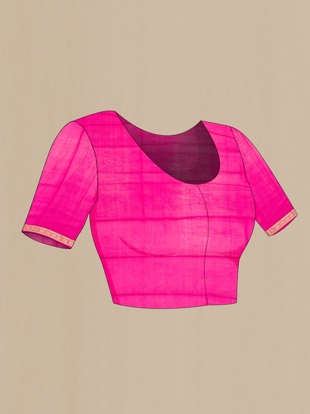 Close up image of the blouse of Dark Pink Dual Tone Mysore Georgette Saree with Plain Body and Zari Border. 