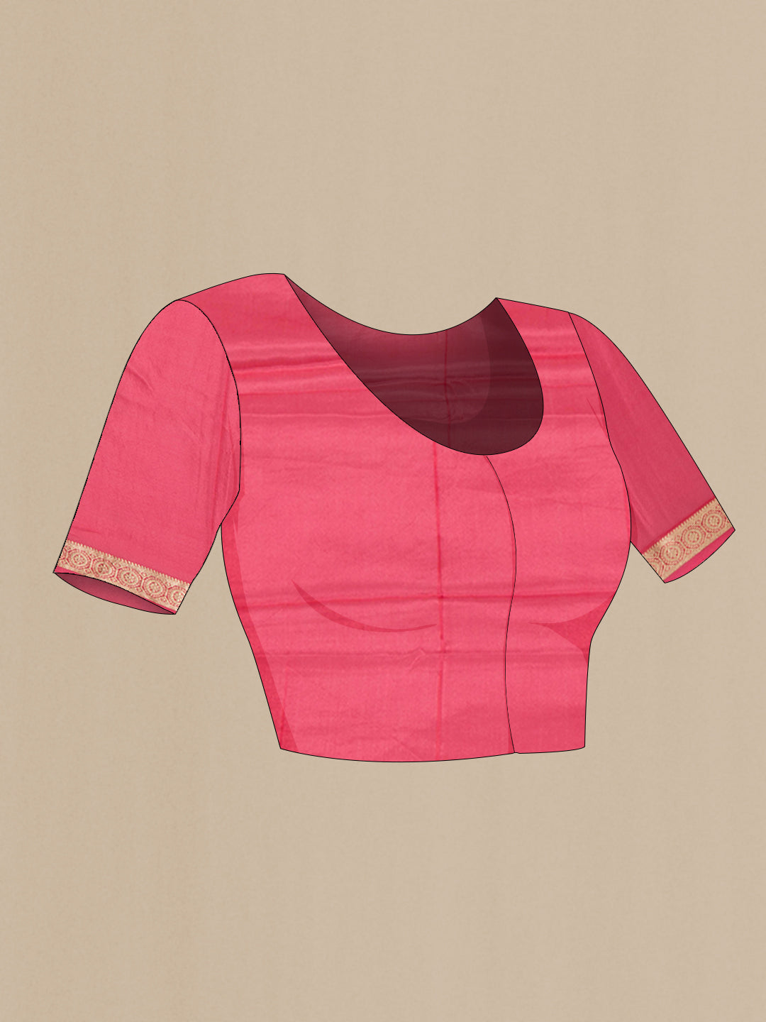 Close up image of the blouse of Pink Dual Tone Georgette Saree with Plain Body and Zari Border. 